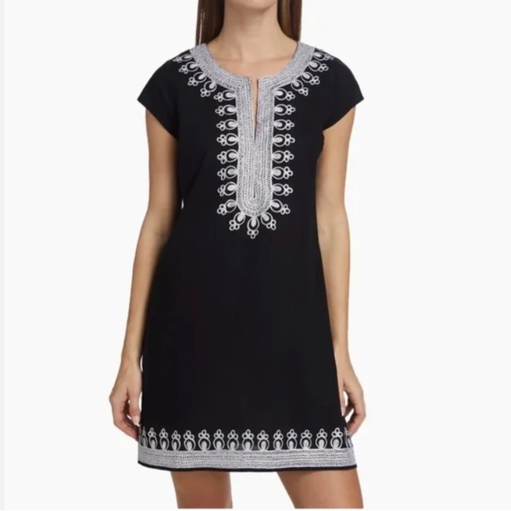 Calypso St. Barth Ro Embroidered Shift Dress XS black